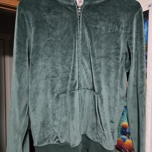 Victoria's Secret Pink Green Velour Zip Up Hoodie